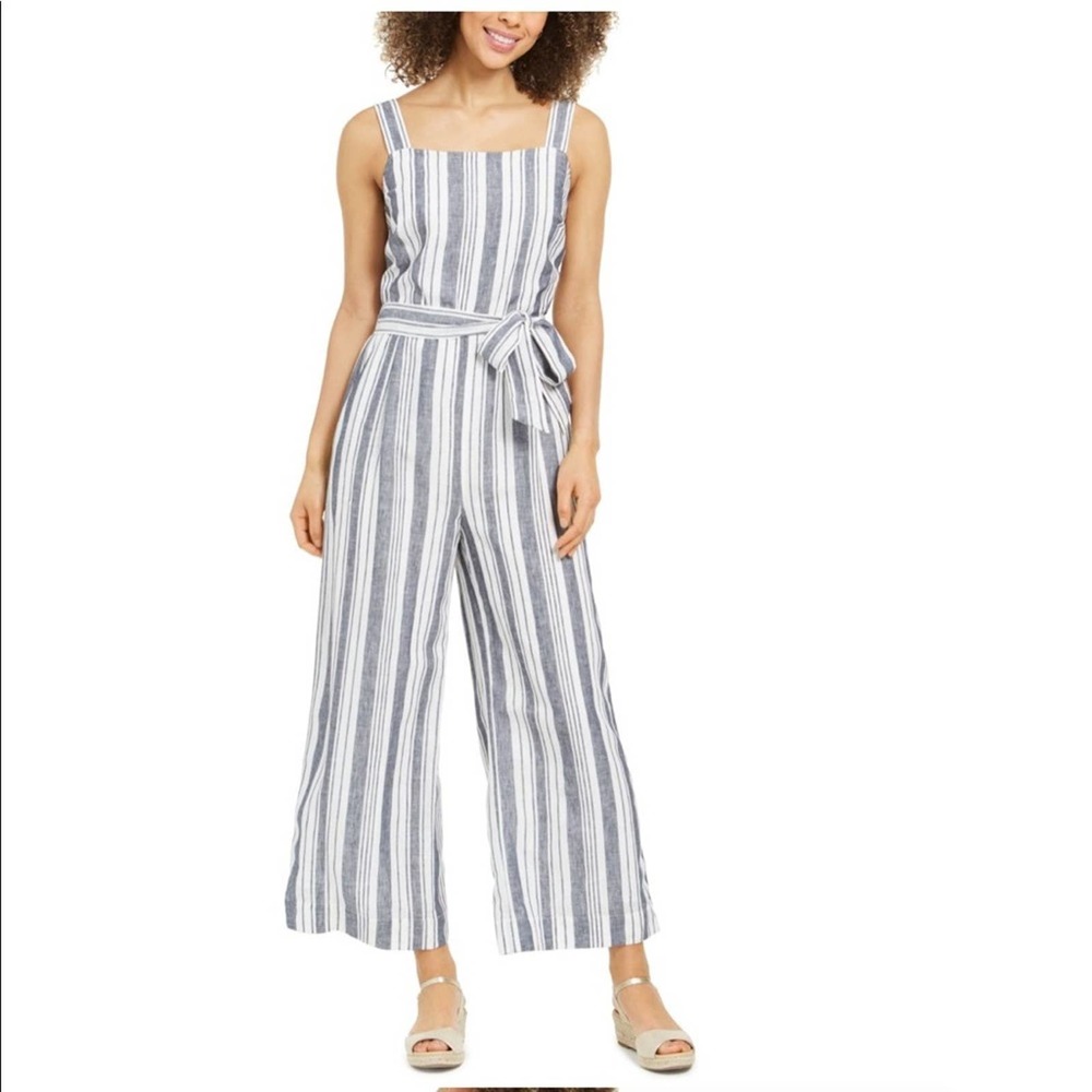 Charter Club Linen Gray & White Belted Jumpsuit 14
